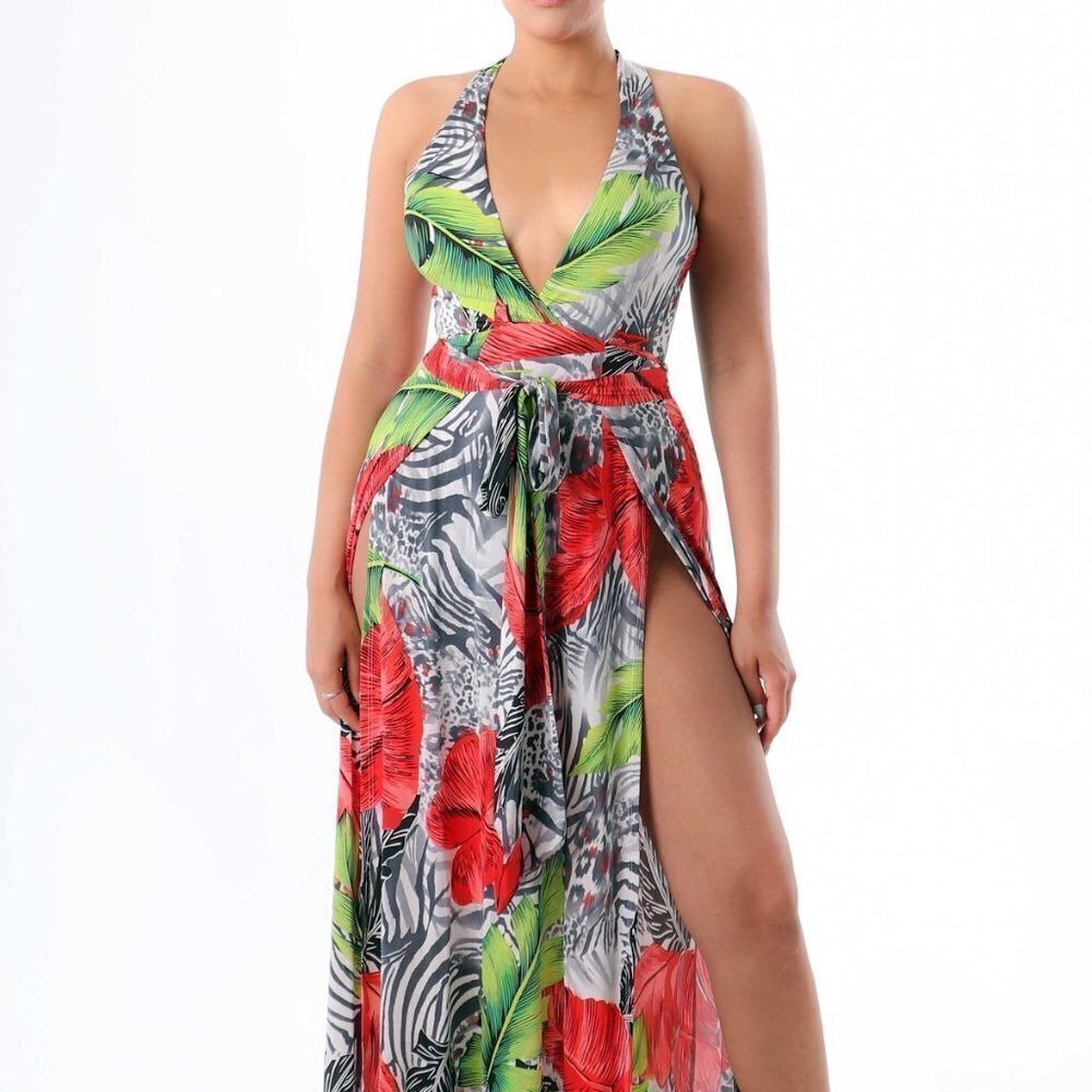 SEXY Wrap Style V neck Belted Sleeveless Maxi